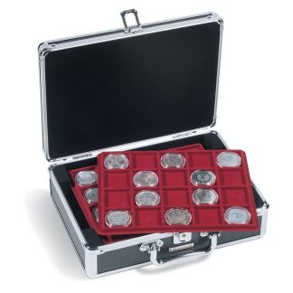 מזוודה איכותית עם 6 מגשים אדומים עבור מטבעות בקוטר של עד 41 מ"מ + 2 מפתחות