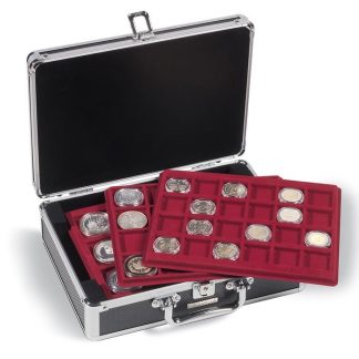 מזוודה איכותית עם 6 מגשים (מיקס) עבור מטבעות בקטרים שונים + 2 מפתחות