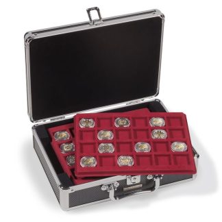 מזוודה איכותית מסדרת CARGO עם 6 מגשים אדומים עבור מטבעות בקוטר של עד 33 מ"מ + 2 מפתחות