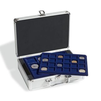מזוודה איכותית מסדרת CARGO עם 6 מגשים כחולים (מיקס) עבור מטבעות בקטרים שונים + 2 מפתחות