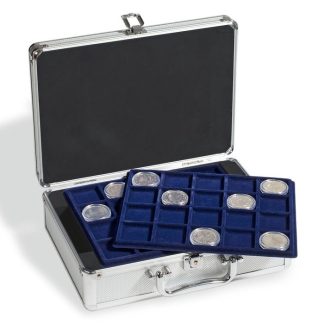מזוודה איכותית מסדרת CARGO עם 6 מגשים כחולים עבור מטבעות בקוטר של עד 41 מ"מ + 2 מפתחות