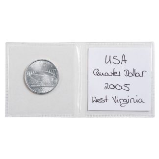 מארז של 100 נרתיקים עבור 2 מטבעות עשויים פלסטיק קשיח ואיכותי - מתאימים למטבעות בקוטר עד 42 מ"מ - כולל כרטיסים לבנים